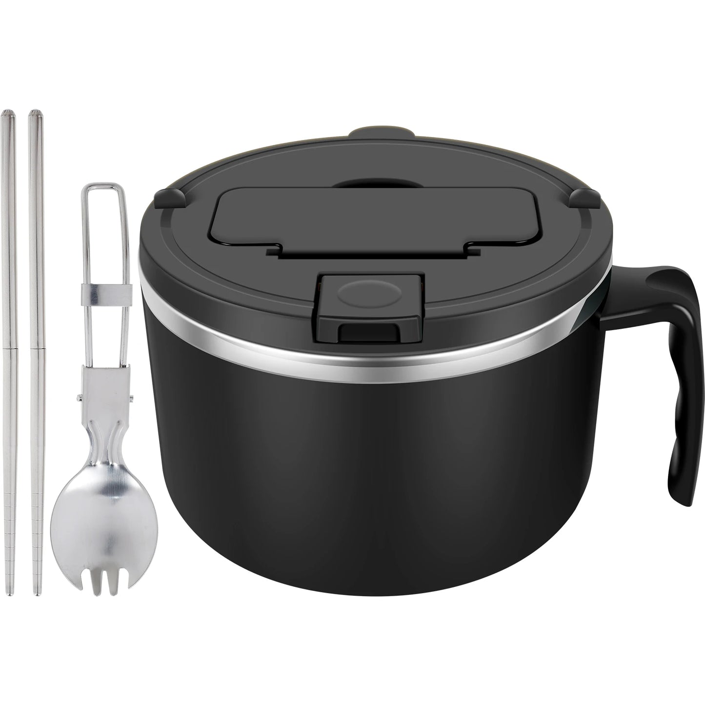 Tigela de macarrão instantâneo de aço inoxidável 1200ml com tampa resistente ao calor para macarrão instantâneo, utensílios de cozinha e utensílios de cozinha