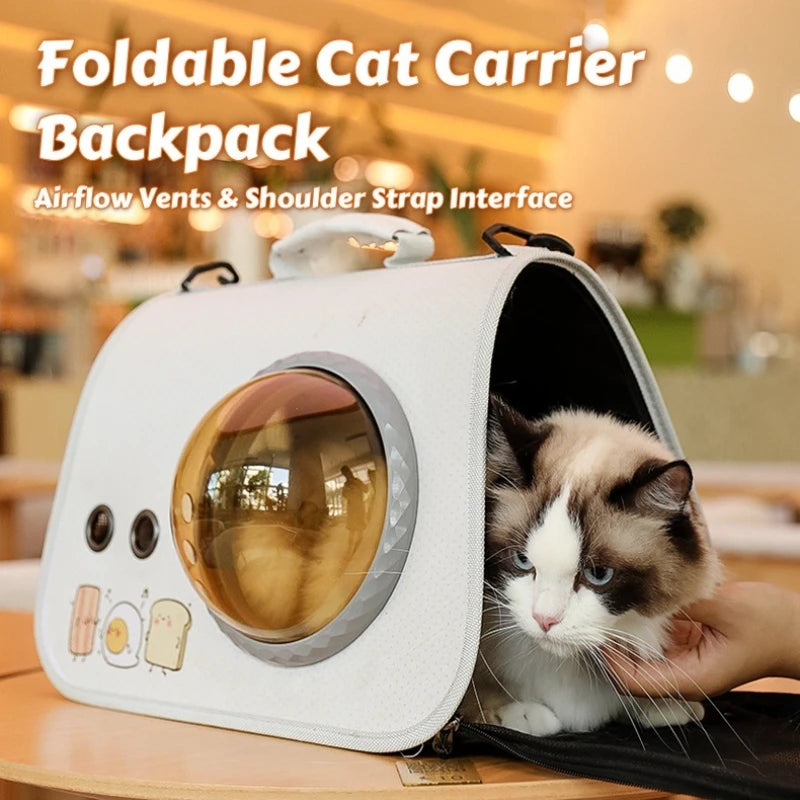 Mochila dobrável para transporte de gatos – Design fofo de desenho animado com aberturas de ventilação e alça de ombro, bolsa de viagem para animais de estimação para gatos