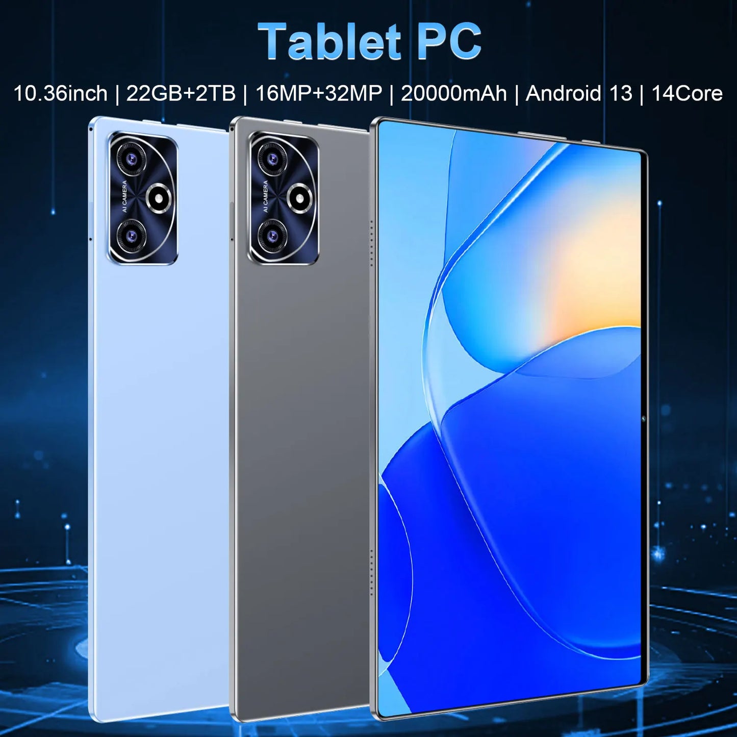Tablet Android 2025, 20000mAh, 10,36 polegadas, versão global, 22 GB + 2 TB, nova rede, 14 núcleos, Android 13.0, Wi-Fi
