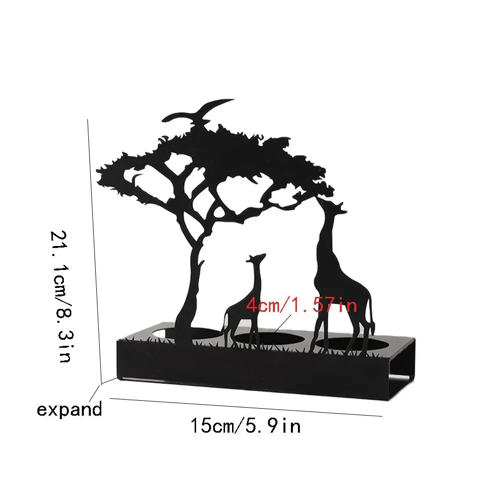 Recipiente para velas de animais 3D, silhueta, suporte de metal, ferro, veado, elefante, girafa, decoração para mesa de casa, adereços, kit de presente