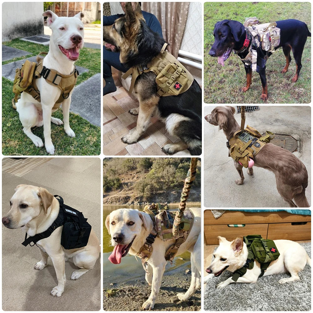 Coleira grande para cachorro, peitoral militar para cachorro, coleira Molle, bolsas, colete de treinamento para animais de estimação, peitorais táticos para pastor alemão, acessórios para cães