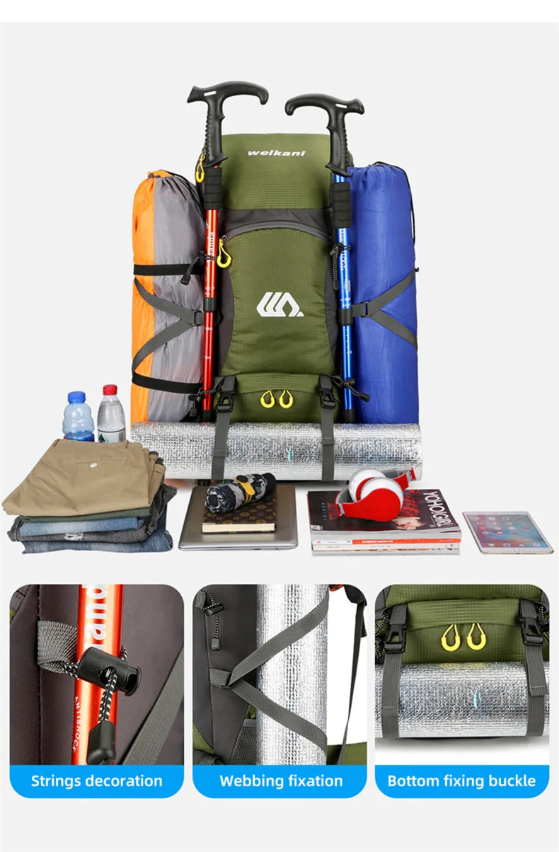 Mochila de viagem 50L para acampamento, masculina, grande, para trilhas, mochila turística, à prova d'água, para esportes ao ar livre, escalada, montanhismo, bagagem
