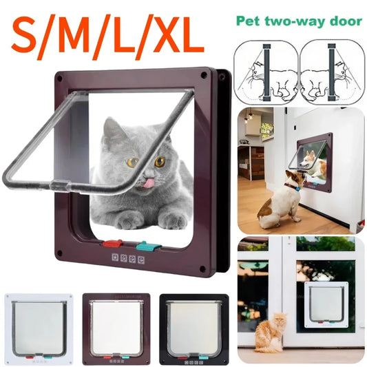 Porta com aba para gatos com trava de segurança de 4 vias, portão de plástico ABS, segurança para filhotes e gatinhos, kit de porta com aba para cães e gatos, suprimentos para pequenos animais de estimação