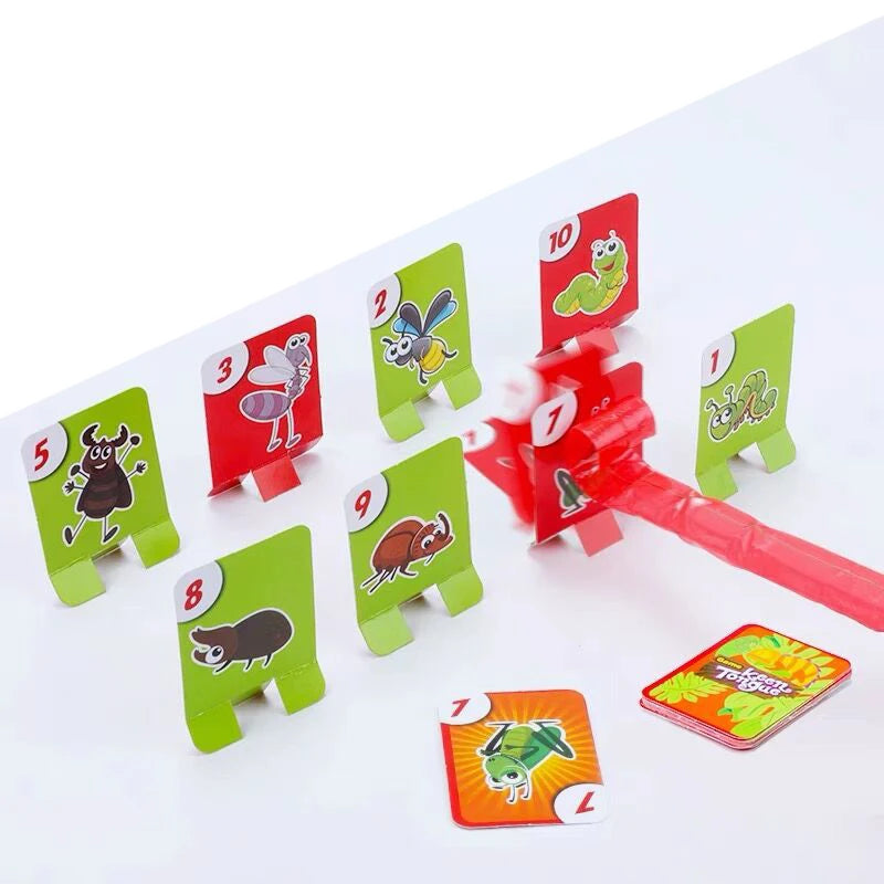 Tiktok engraçado sapo boca língua lagarto máscara soprando insetos jogo de festa cartão tabuleiro brinquedo antiestresse para crianças família interativa