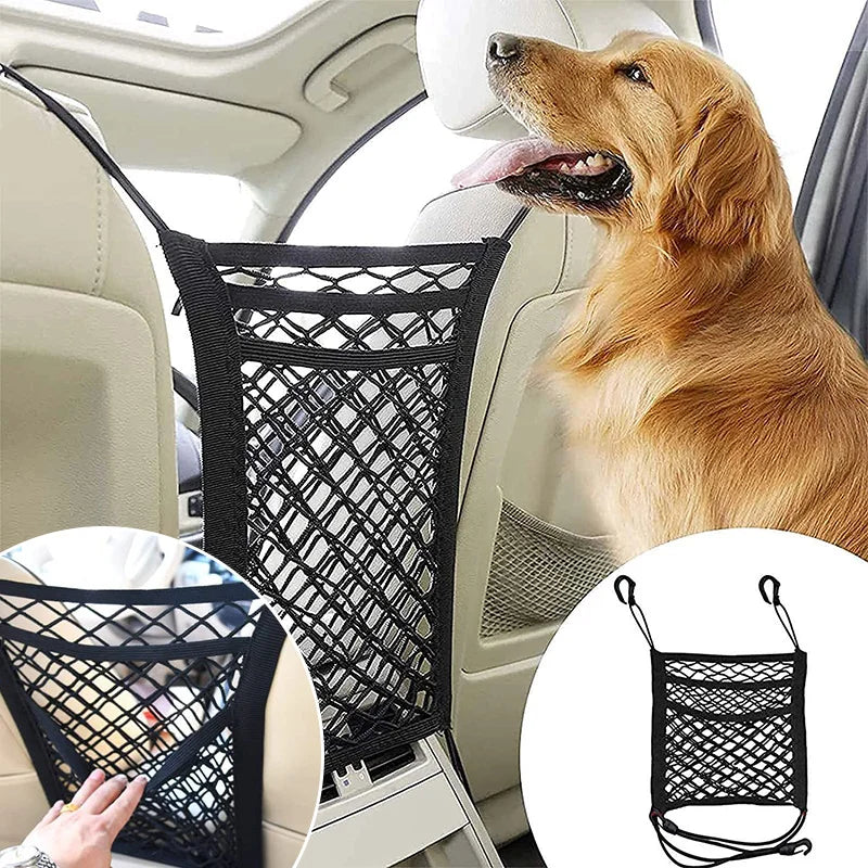 Rede de proteção para cães e animais de estimação, barreira de segurança para viagens, transportadora de carro, cerca para assento traseiro, anticolisão para crianças e animais de estimação com bolsa de armazenamento