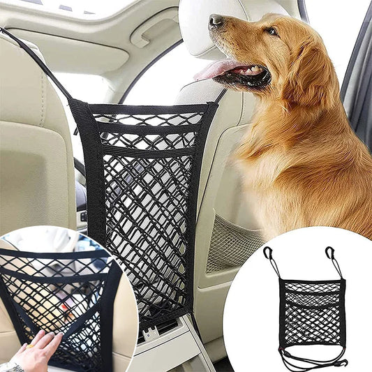 Rede de proteção para cães e animais de estimação, barreira de segurança para viagens, transportadora de carro, cerca para assento traseiro, anticolisão para crianças e animais de estimação com bolsa de armazenamento