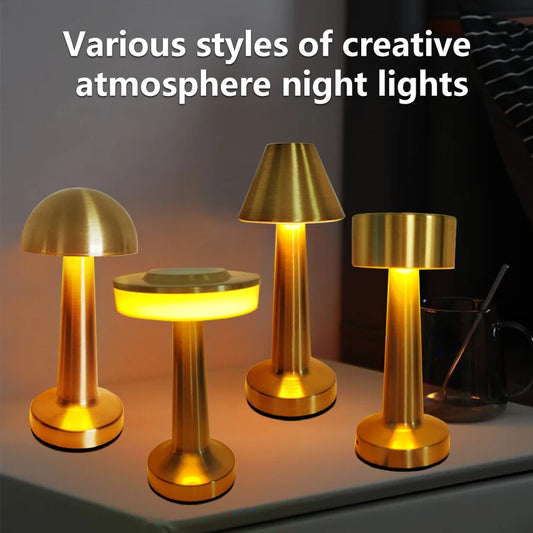 Luminária de mesa LED de metal vintage, luminária de mesa com toque, 3 cores, ajustável, para restaurante, bar, cafeteria, sala, lâmpadas decorativas premium