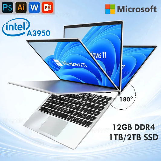 Computador portátil Xiaman Windows 11 Pro Intel Atom A3950 Quad-Core 2025 Notebook PC 12 GB de RAM 1 TB 2 TB SSD 1920 * 1080 Computador de escritório