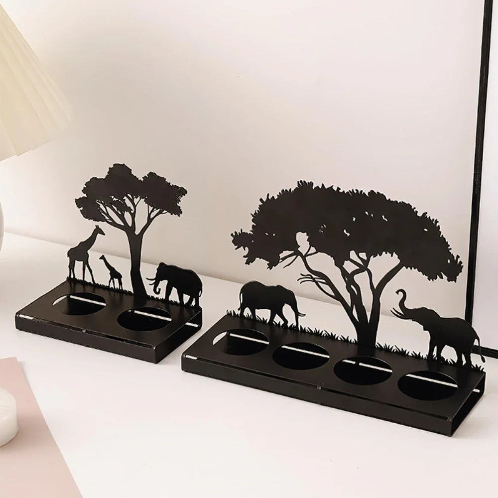 Recipiente para velas de animais 3D, silhueta, suporte de metal, ferro, veado, elefante, girafa, decoração para mesa de casa, adereços, kit de presente