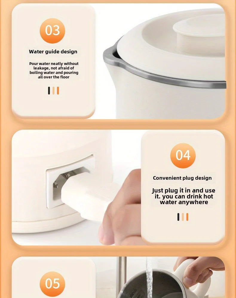Chaleira dobrável para viagem, pequena chaleira dobrável portátil para áreas externas, aço inoxidável 304, chaleira elétrica