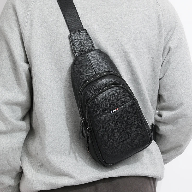 Bolsa de peito masculina 100% couro legítimo, bolsa de ombro masculina, bolsa mensageiro, bolsa transversal casual, bolsa de mão da moda masculina