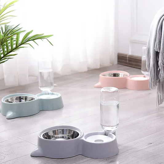 Tigela de comida para animais de estimação, recipiente de comida com armazenamento automático de água e equipado com dispensador de água para animais de estimação 2 em 1 dispensador de água para tigela de gato