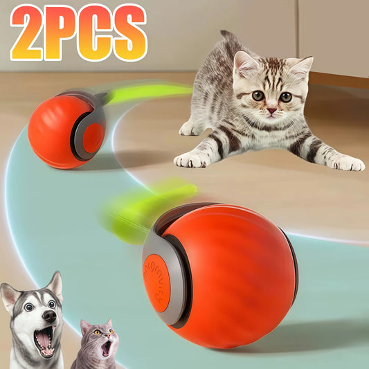 Bola de brinquedo interativa inteligente para gatos, bola rolante automática com cauda falsa, brinquedo elétrico recarregável por USB para animais de estimação, para provocação e treinamento