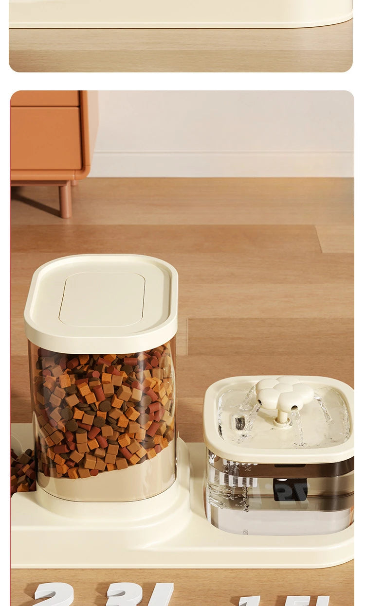 Alimentador automático para animais de estimação 2 em 1, fonte de água, tigela de comida para cães e gatos com fluxo circulante, antiderrapante, à prova de respingos, prato de alimentação lenta
