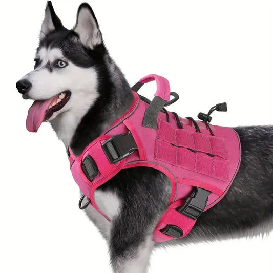 Arnês tático ajustável sem puxar para cães com alça para cães grandes - Colete militar refletivo para Labrador Retriever, Siberian H