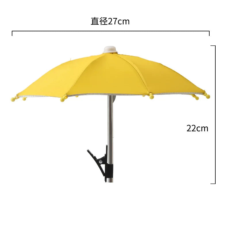 Suporte para celular de 27 cm, mini guarda-chuva criativo para ciclismo ao ar livre, protetor solar, acessório portátil para chuva ao ar livre