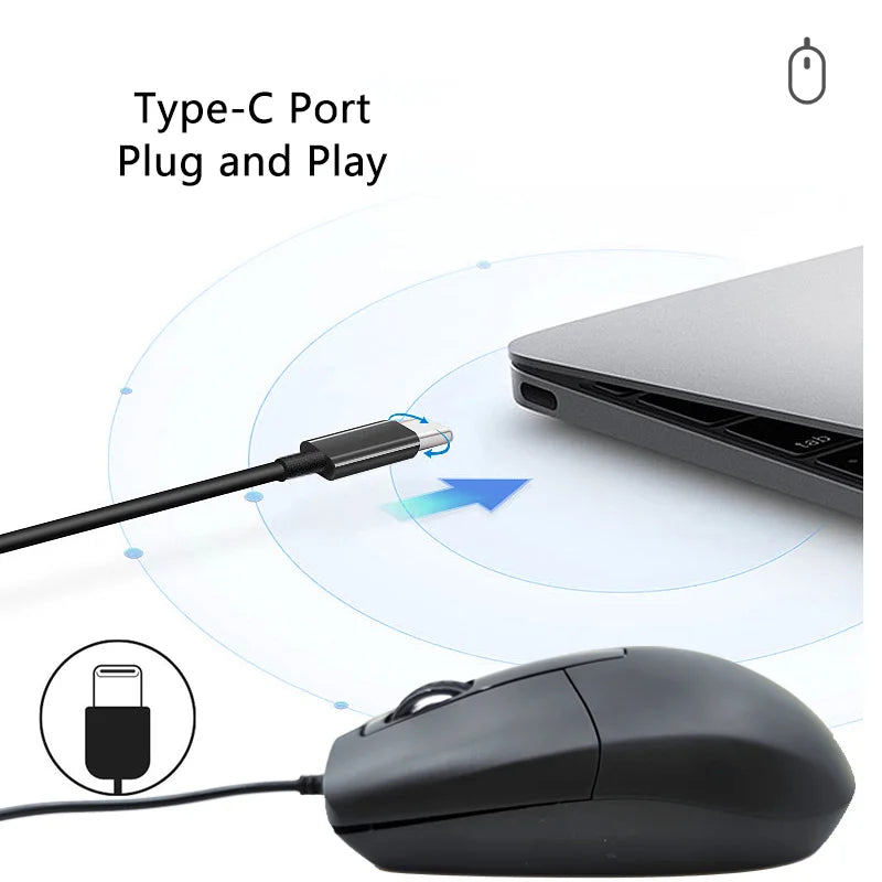 Mouse com fio tipo C, sistema plug and play, leve, portátil, com botão de baixo ruído, para uso em escritório, para negócios e escritório