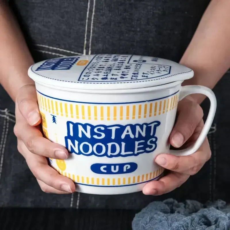 1 tigela de cerâmica de grande capacidade para macarrão instantâneo com tampa, perfeita para dormitórios e cozinhas domésticas - mantenha seu macarrão fresco e aquecido