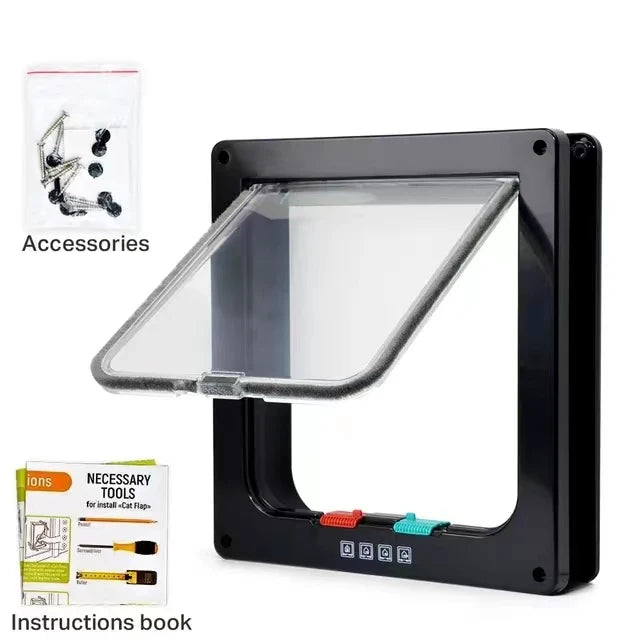 Porta magnética para animais de estimação com trava de 4 vias para gatos, portão de plástico ABS controlável, segurança para filhotes e gatinhos, kit de portas para animais de estimação