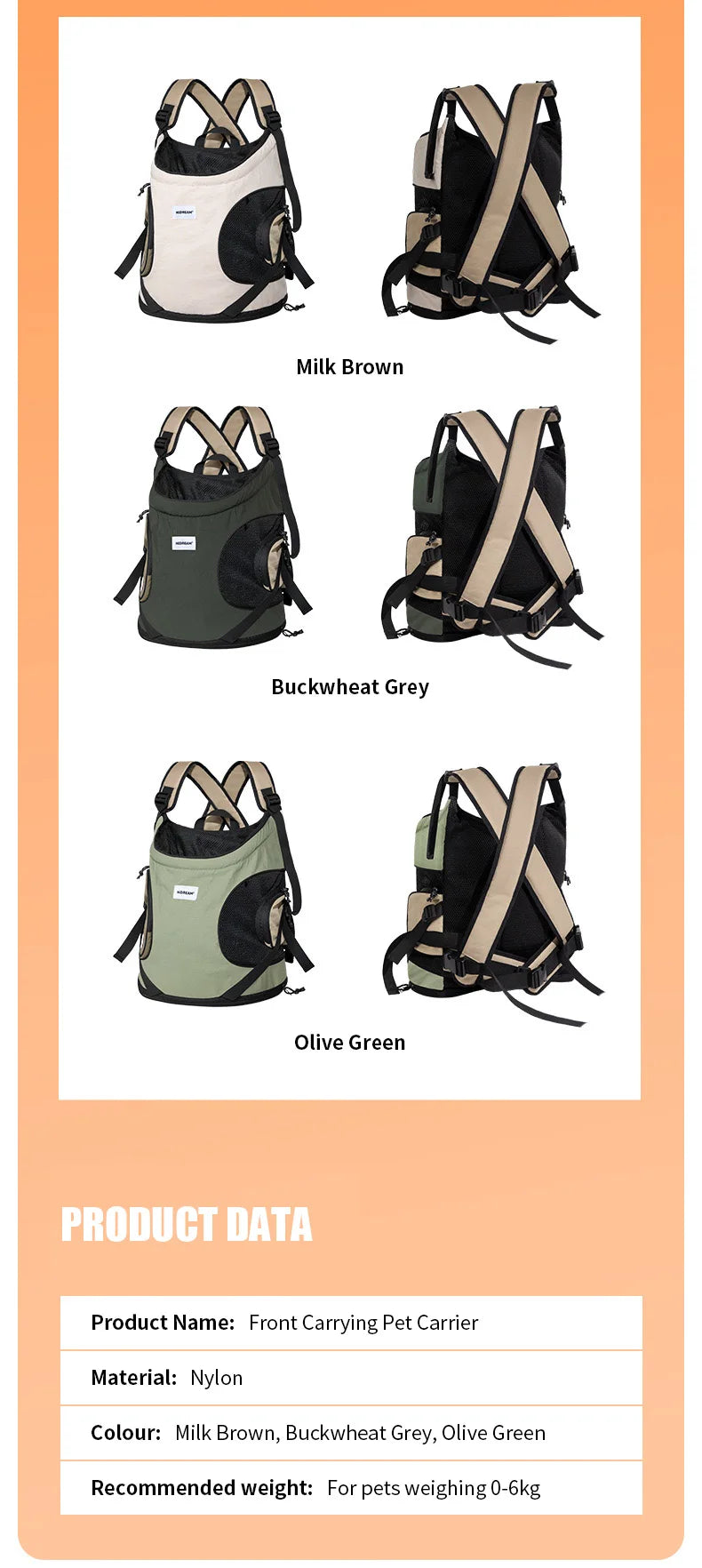 Mochila para transporte frontal de animais de estimação, bolsa de ombro para cães e gatos, bolsa respirável e portátil para áreas externas
