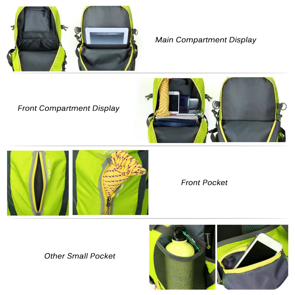 Mochila de viagem resistente à água de 40L para acampamento, caminhada, laptop, mochila de caminhada, escalada, mochilas para homens e mulheres, suprimentos para caminhada