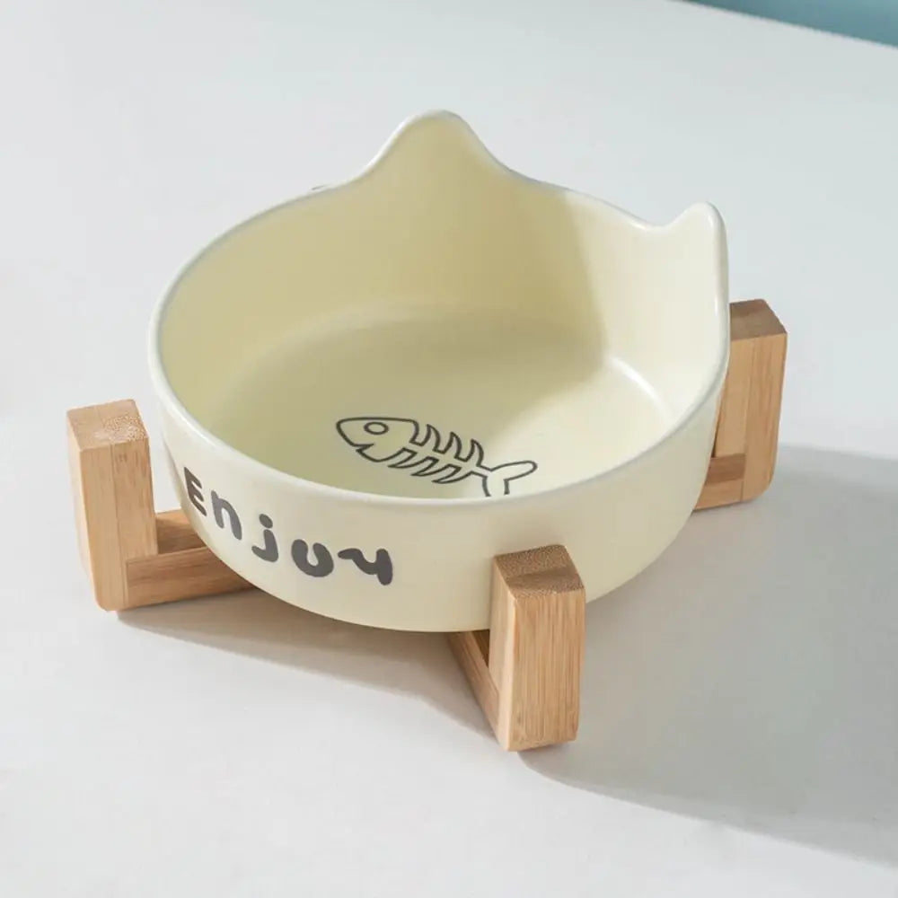 Tigela de cerâmica para animais de estimação, tigela fofa simples/dupla, bacia de alimentação para cães, grande capacidade com suporte, alimentador para animais de estimação, proteção para o pescoço