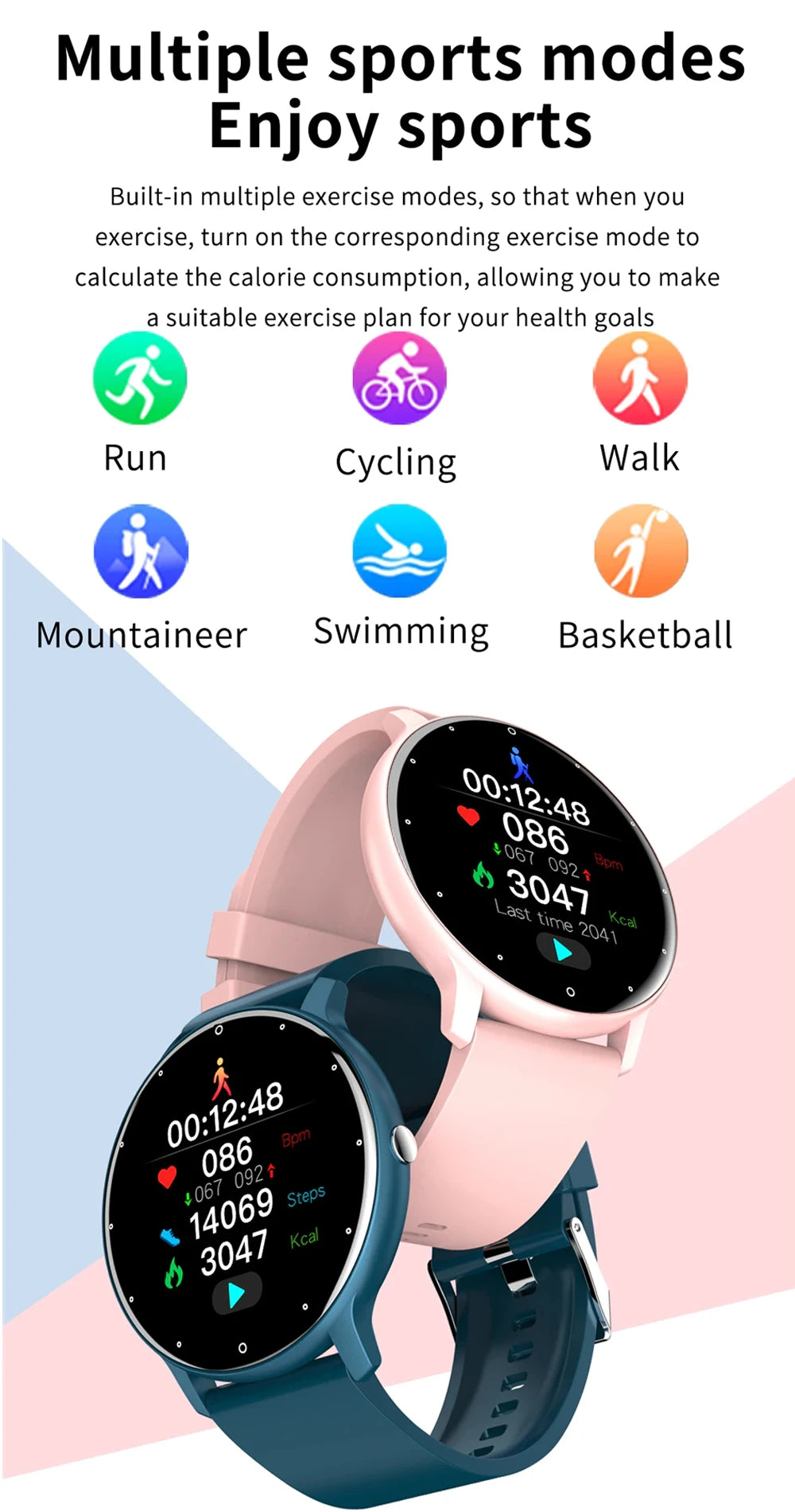 Relógio inteligente ZL02 com tela sensível ao toque, esportivo, fitness, IP67, à prova d'água, Bluetooth, recarregável, presente para homens e mulheres