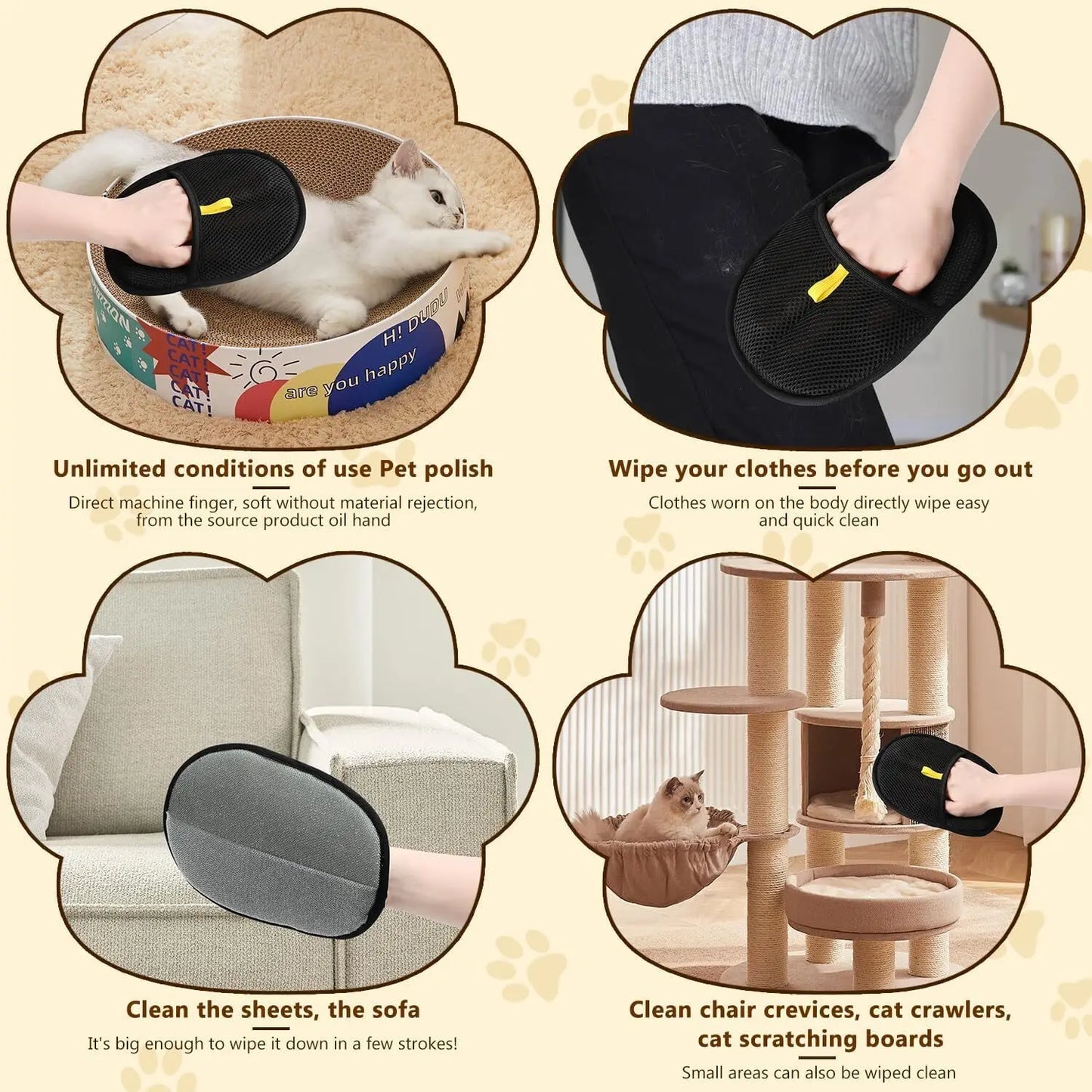 Luva removedora de pelos de animais de estimação, dupla face, luvas magnéticas para pele de gato e cachorro, para lavar, descascar, limpar carpetes e sofás