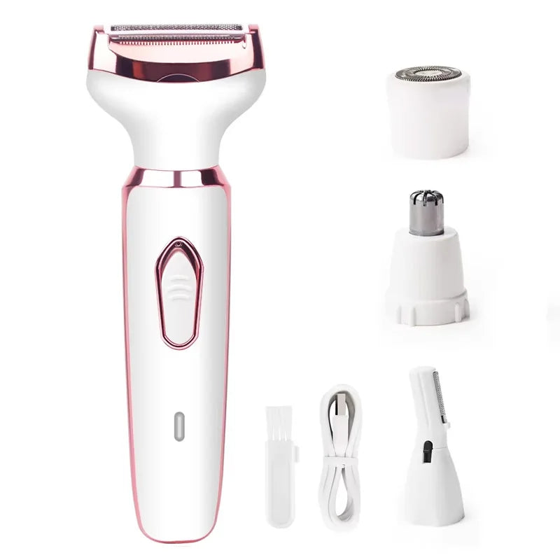 Depilador elétrico 4 em 1 para mulheres, aparelho depilador para braços e pernas, aparador de sobrancelhas sem dor e sem fio, navalha para mulheres, carregamento USB