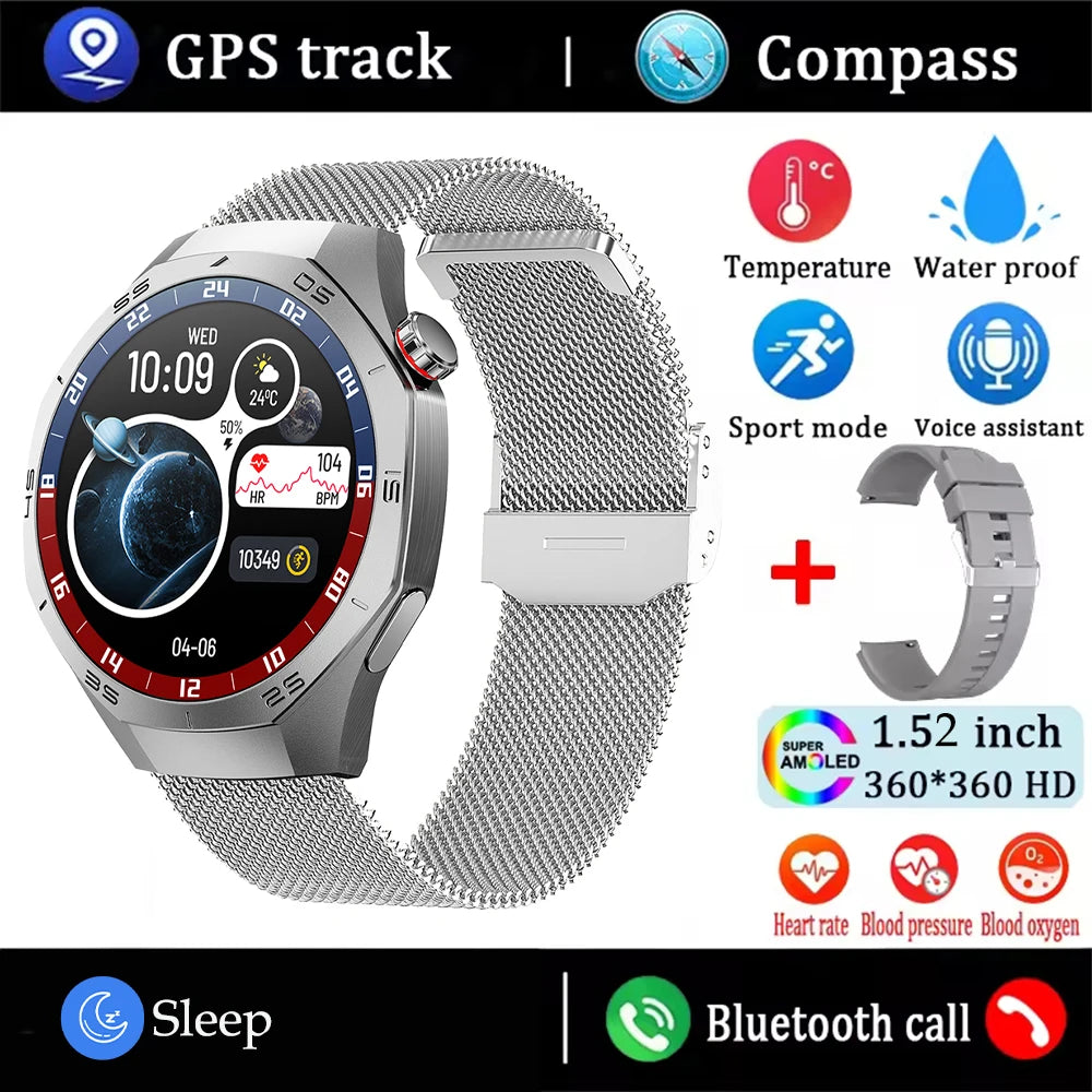 2025 Novo para Android e iOS Smart Watch Masculino Tela AMOLED GPS Trajetória de movimento Frequência cardíaca Bluetooth Chamadas SmartWatch à prova d'água
