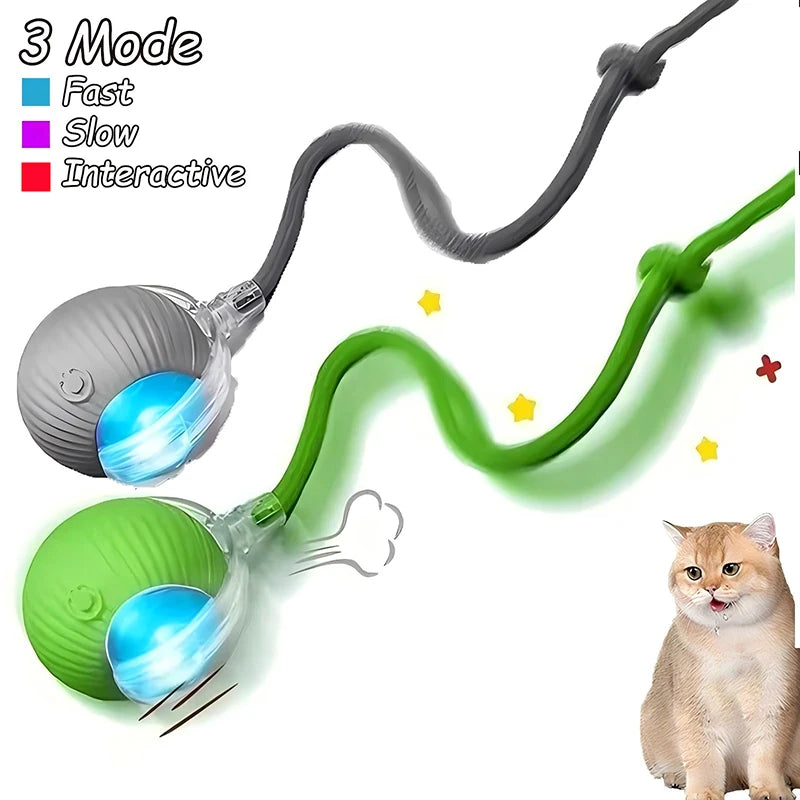 Bola de brinquedo interativa para gatos, bola rolante automática, rabo falso, brinquedo elétrico inteligente recarregável para animais de estimação, treinamento para cães e gatos, imitação de rato