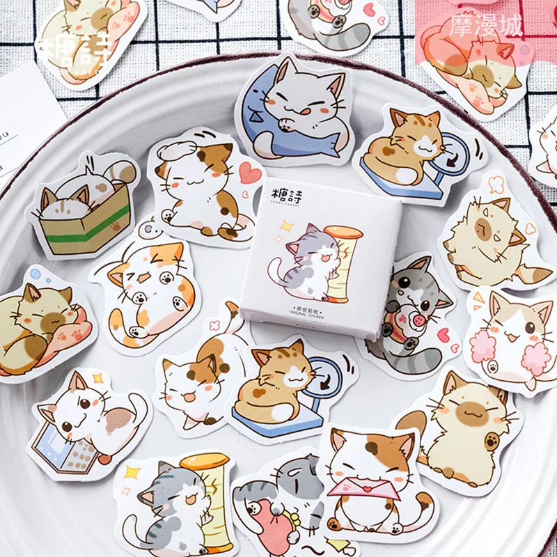 45 unidades/caixa Meus Gatos Travessos Kawaii Mini Adesivos de Papel Diário DIY Álbum de Scrapbooking Decoração Material Escolar Adesivos de Papelaria