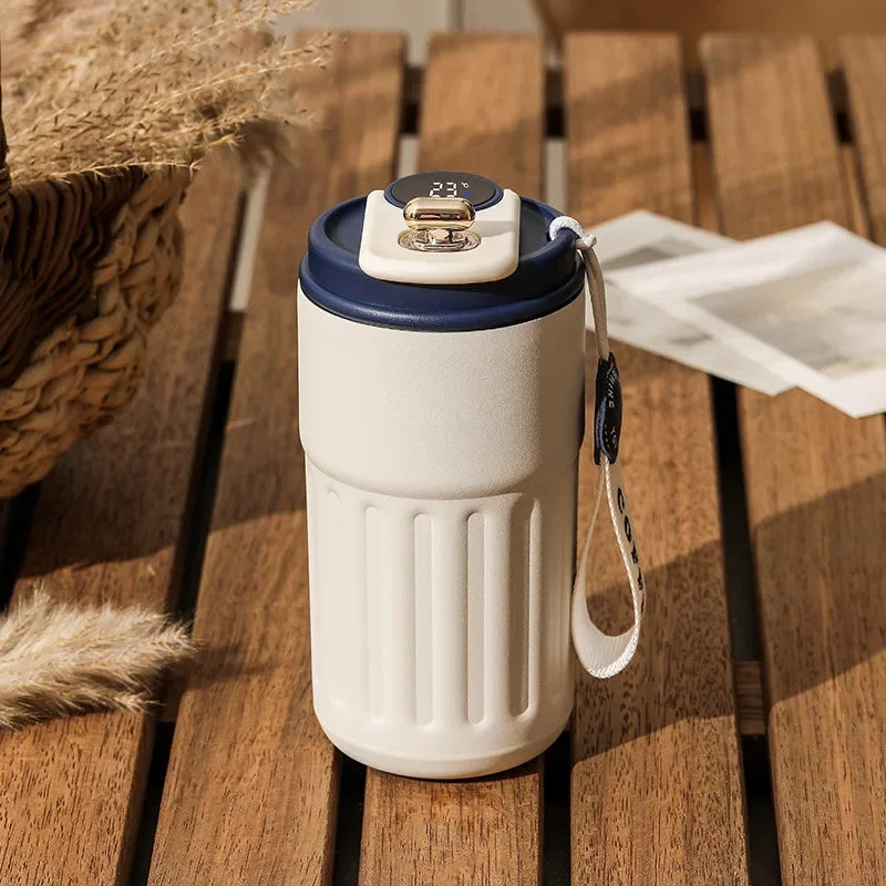 Caneca de café inteligente de 450 ml com visor de temperatura LED, garrafa térmica de aço inoxidável 316 para café, caneca portátil a vácuo para presente