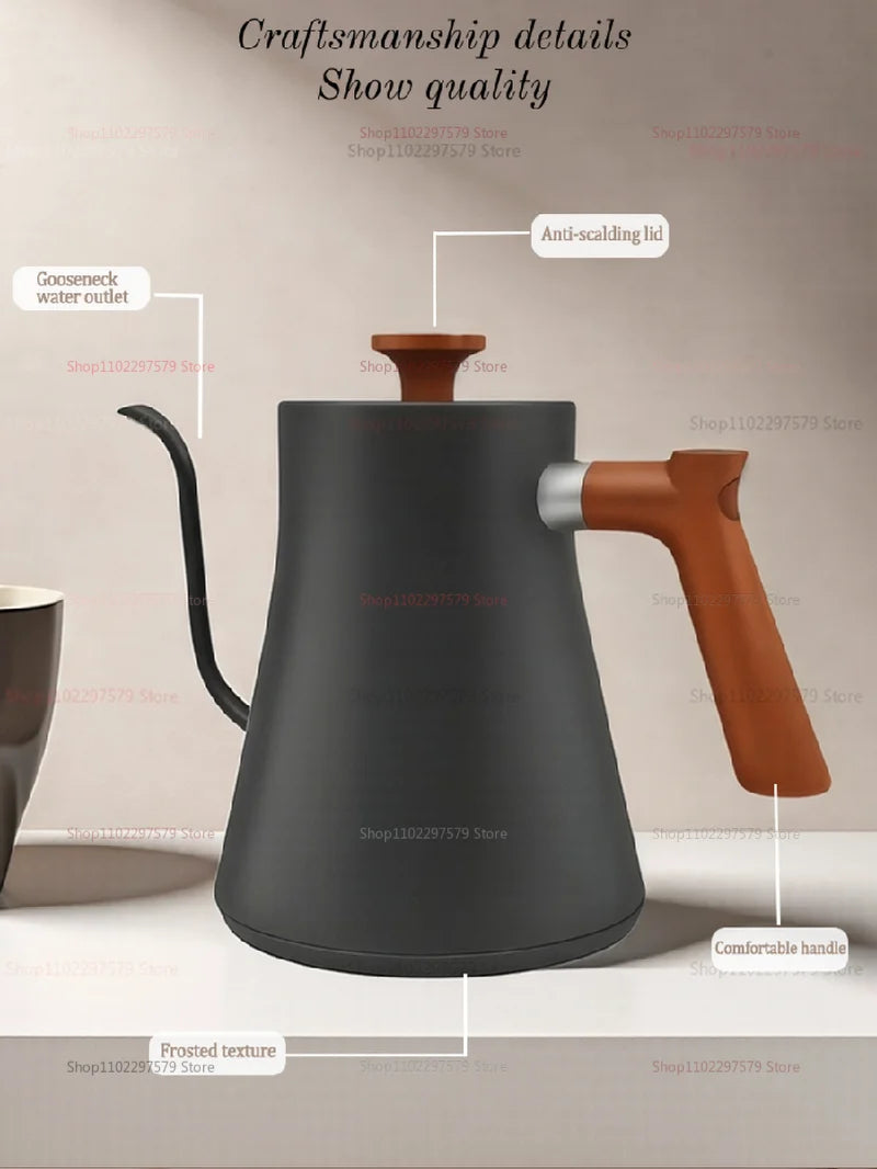 Chaleira elétrica de café coado de 0,9 L, bule de aço inoxidável com controle preciso de fluxo para café preparado à mão e infusão por gotejamento