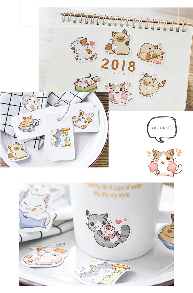 45 unidades/caixa Meus Gatos Travessos Kawaii Mini Adesivos de Papel Diário DIY Álbum de Scrapbooking Decoração Material Escolar Adesivos de Papelaria
