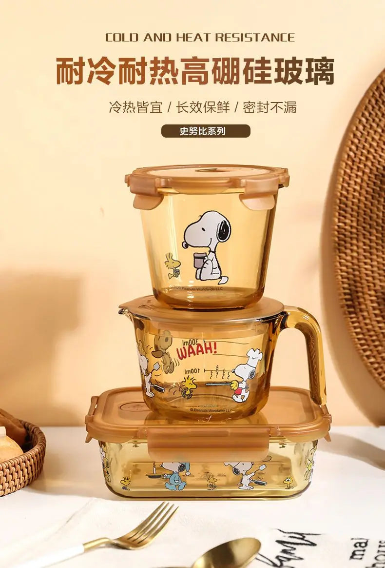 Lancheira de aço inoxidável multicamadas Snoopy com vidro fumê, lancheira térmica portátil para alimentos, piquenique, escritório, crianças, trabalhadores, escola, Bento