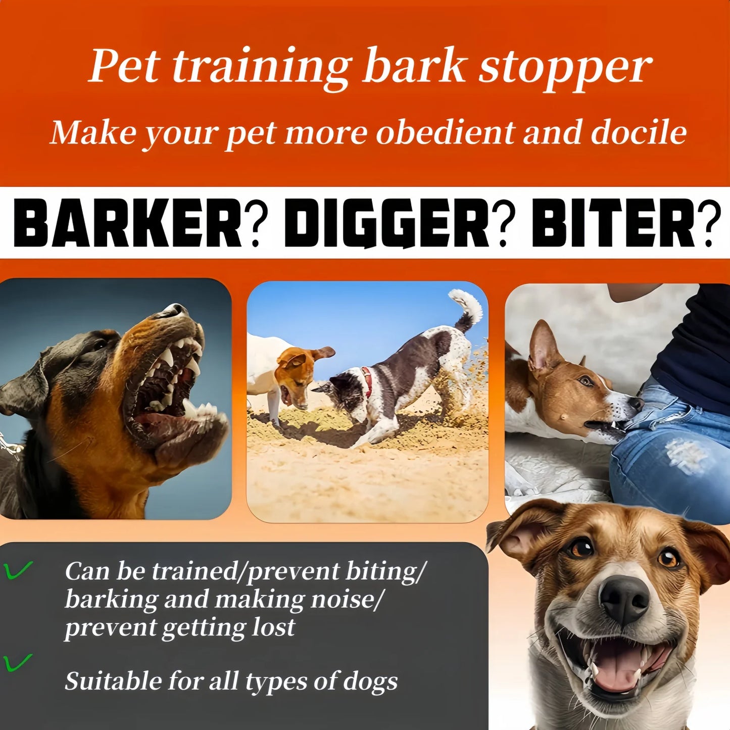 3000FT Remote control + automatic Electric Dog Training Collar Detachable Bark Rechargeable Anti Barking Shock Vibration Collar