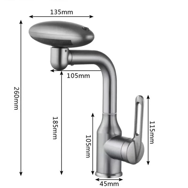 Torneira multifuncional para cascata, 4 modos de saída de água, torneira de água quente, rotação 360°, água quente e fria, névoa