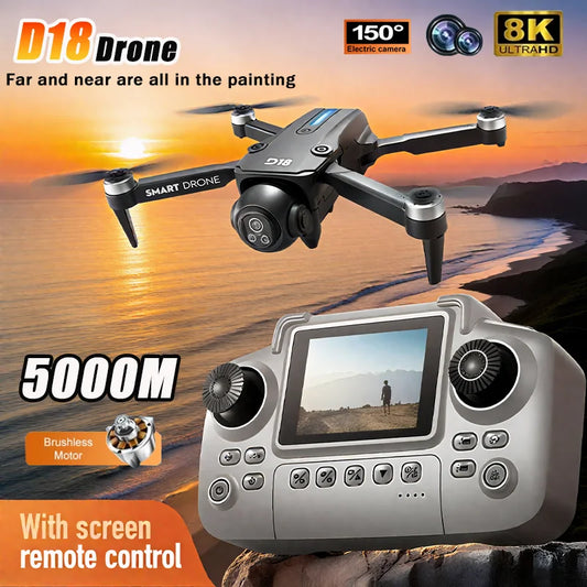 2025 Novo D18 Drone 8K Fotografia Aérea HD com Câmera Dupla Inteligente Prevenção de Obstáculos Sem Escovas Dobrável Quadricóptero Brinquedos