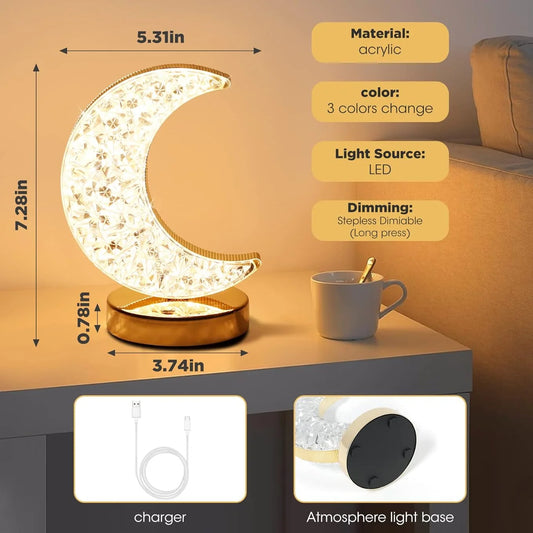 Luminária de mesa com estrela e lua, LED, iluminação decorativa, luz noturna, recarregável por USB, luz de cabeceira, luz noturna com lua e estrela