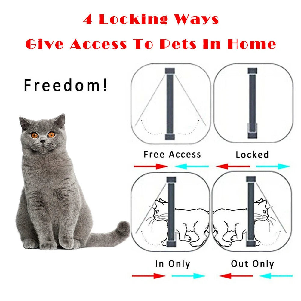 Porta magnética para gatos com trava de segurança de 4 vias para gatos, portão pequeno de plástico ABS controlável para filhotes, segurança para entrada e saída de gatinhos