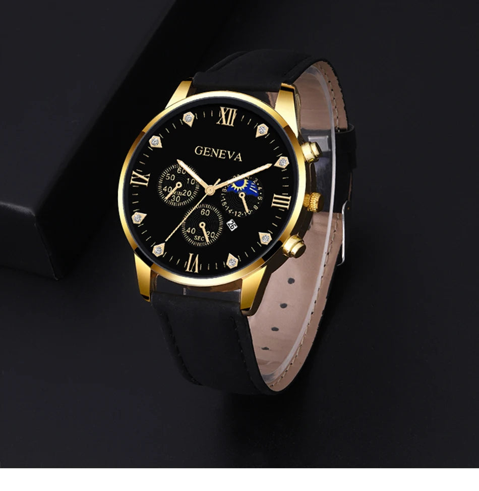Conjunto de 2 relógios masculinos de luxo de quartzo, pulseira, relógio para homens, negócios, moda casual, ponteiro redondo, relógio de calendário