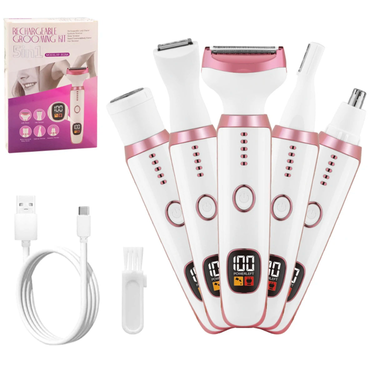 Depilador feminino, aparador, barbeador elétrico para mulheres, virilha, axila, braço, perna, biquíni, barbeador, bateria de lítio recarregável, kit de higiene