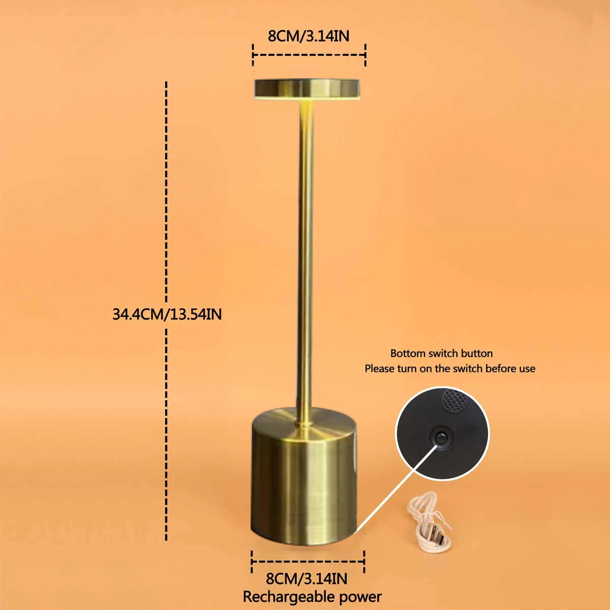 Luminária de mesa LED recarregável, de metal, com toque, para escrita, para cabeceira, criativa, ambiente, para decoração de bar e áreas externas, iluminação noturna 2024