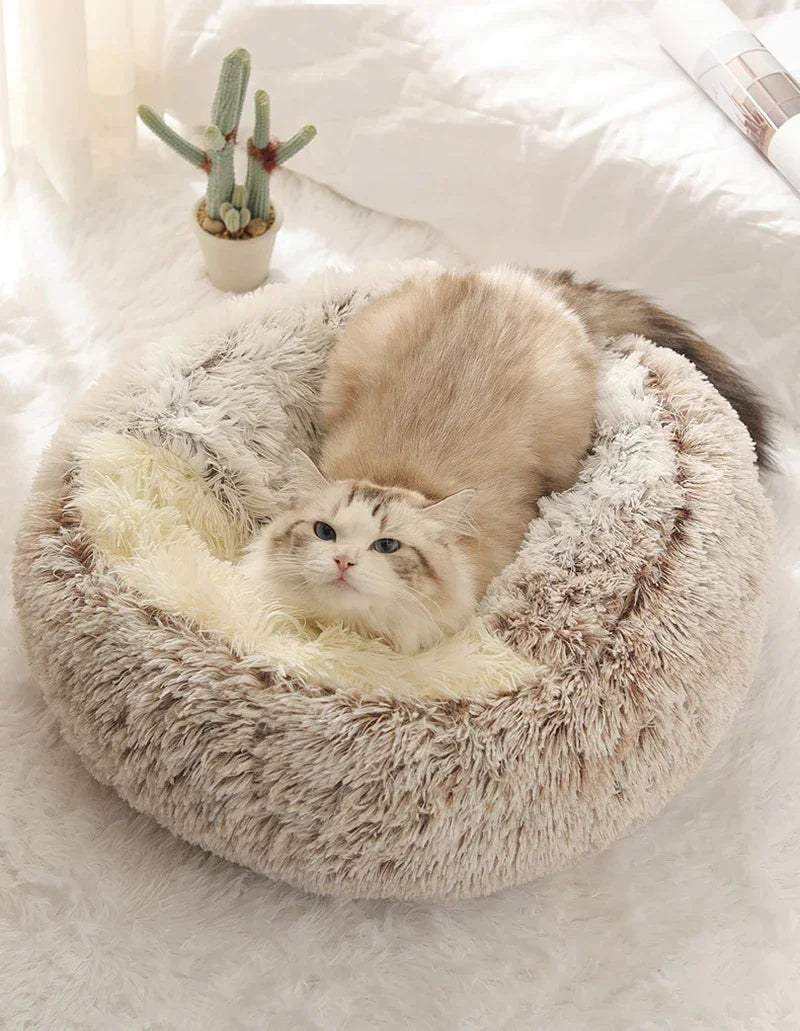 Cama para cães e gatos, colchão para animais de estimação, quente, macia, de pelúcia, com capa, ninho redondo, caverna para cães pequenos e gatinhos