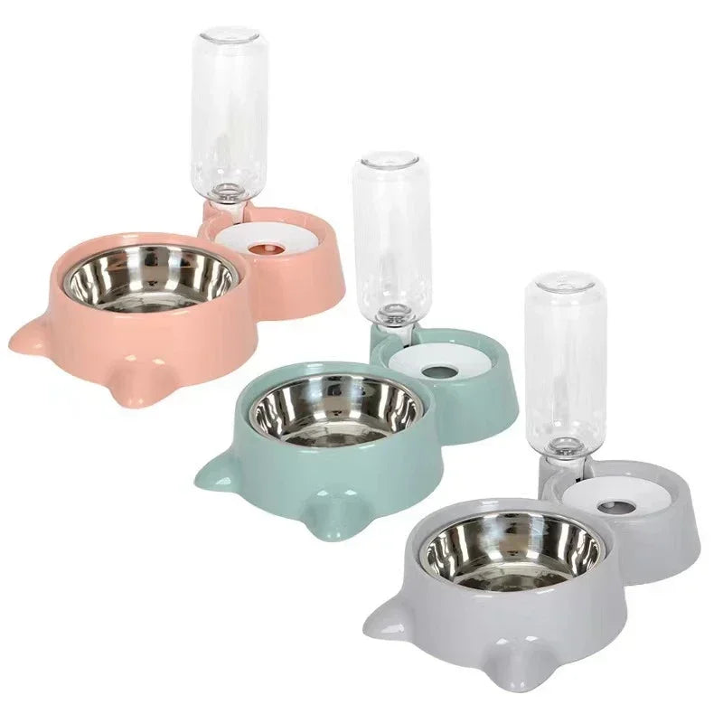 Tigela de comida para animais de estimação, recipiente de comida com armazenamento automático de água e equipado com dispensador de água para animais de estimação 2 em 1 dispensador de água para tigela de gato