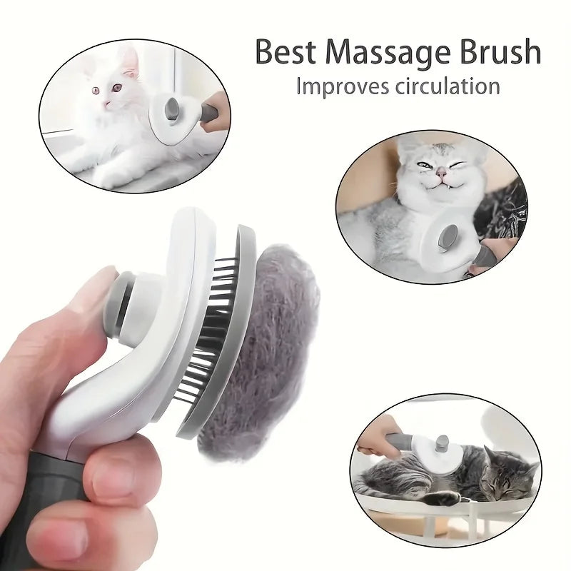 Pente de remoção de pelos de animais de estimação com um clique para limpeza sem esforço de cães e gatos - Escova flutuante para remoção de pelos com função automática