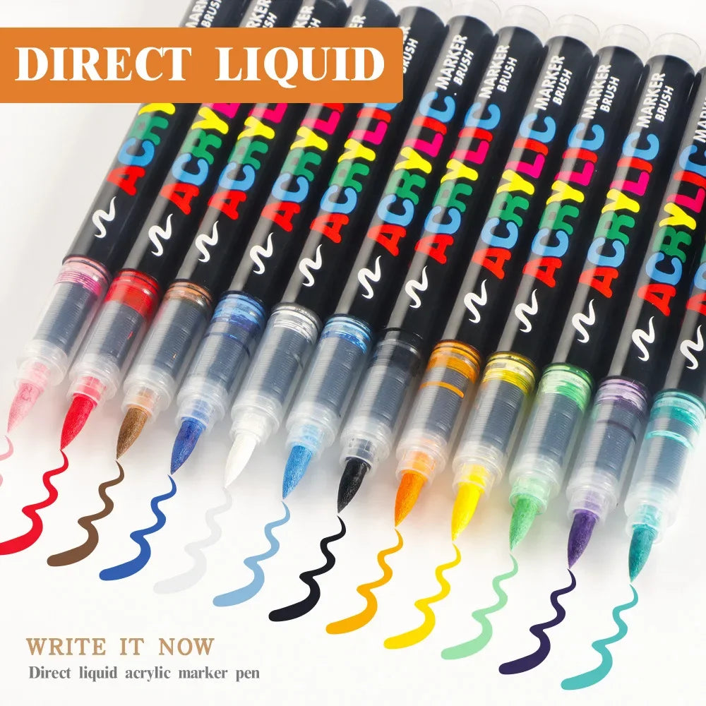Conjunto de canetas marcadoras acrílicas coloridas, 12 a 48 cores, à prova d'água, para scrapbook, faça você mesmo, ponta de pincel, desenho, tinta, marcador, arte, material escolar, papelaria