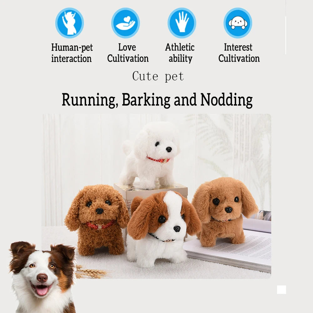 Brinquedo de pelúcia interativo eletrônico para animais de estimação, brinquedo que anda latindo e abanando o rabo, simulação de filhote de cachorro, companheiro de estimação, alimentado por bateria