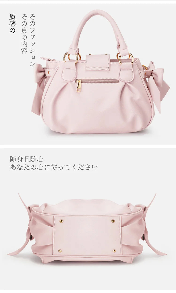 Bolsa de mão rosa com laço doce Lolita, bolsa feminina Harajuku Love Heart, bolsa transversal macia, bolsa de ombro feminina Kawaii de grande capacidade